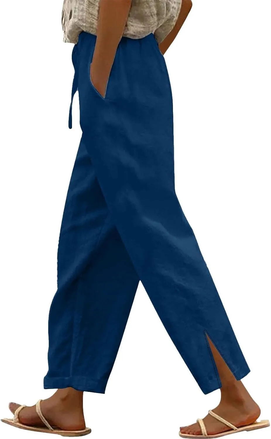 Women's Fashion Loose Casual Solid Color Cotton Linen Dressy Loose Fit Pants