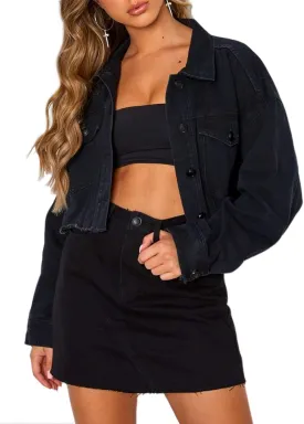 Women's Oversized Vintage Denim Jacket Long Sleeve Boyfriend Coat