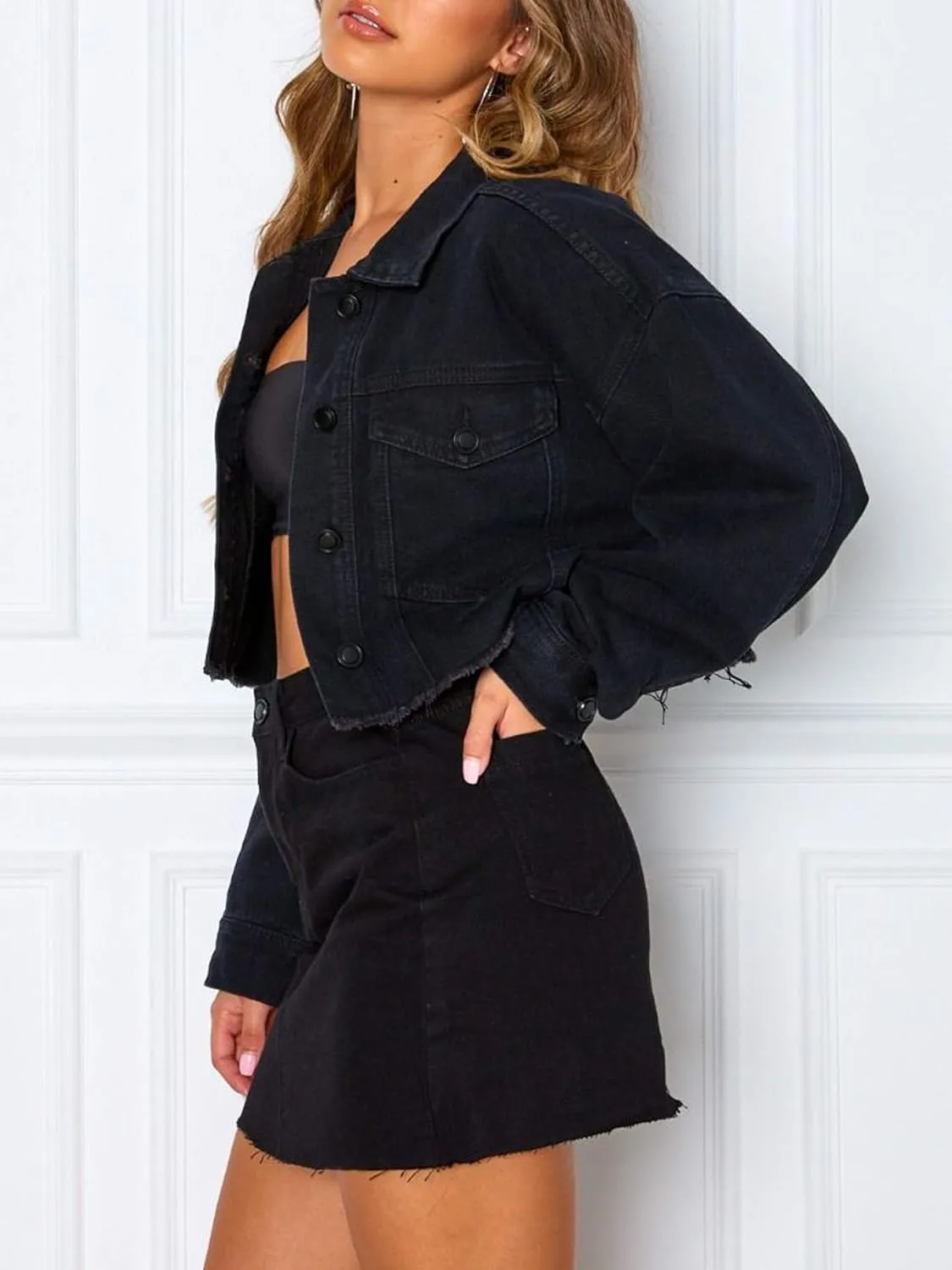 Women's Oversized Vintage Denim Jacket Long Sleeve Boyfriend Coat