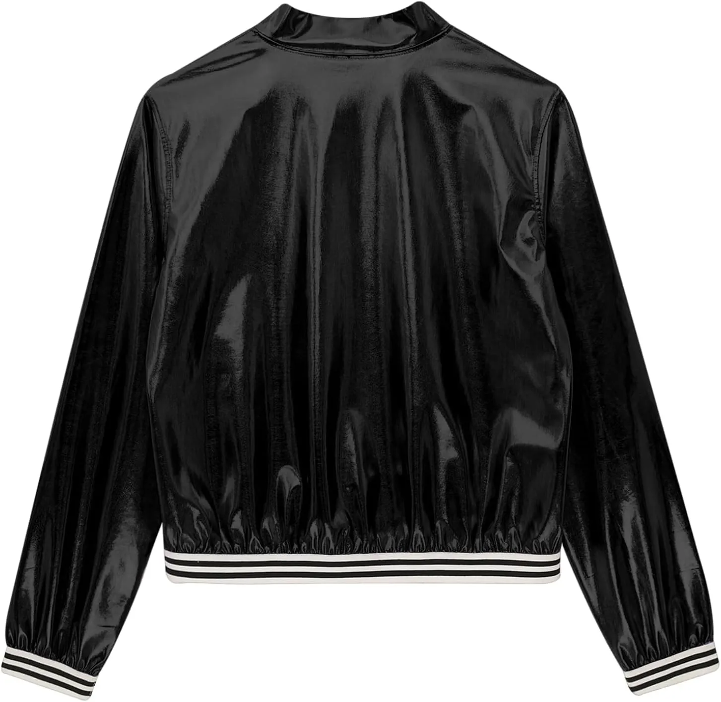 Women's Sparkly Holographic Jackets Front Zip Long Sleeve Elastic Striped Bands Cute Jackets