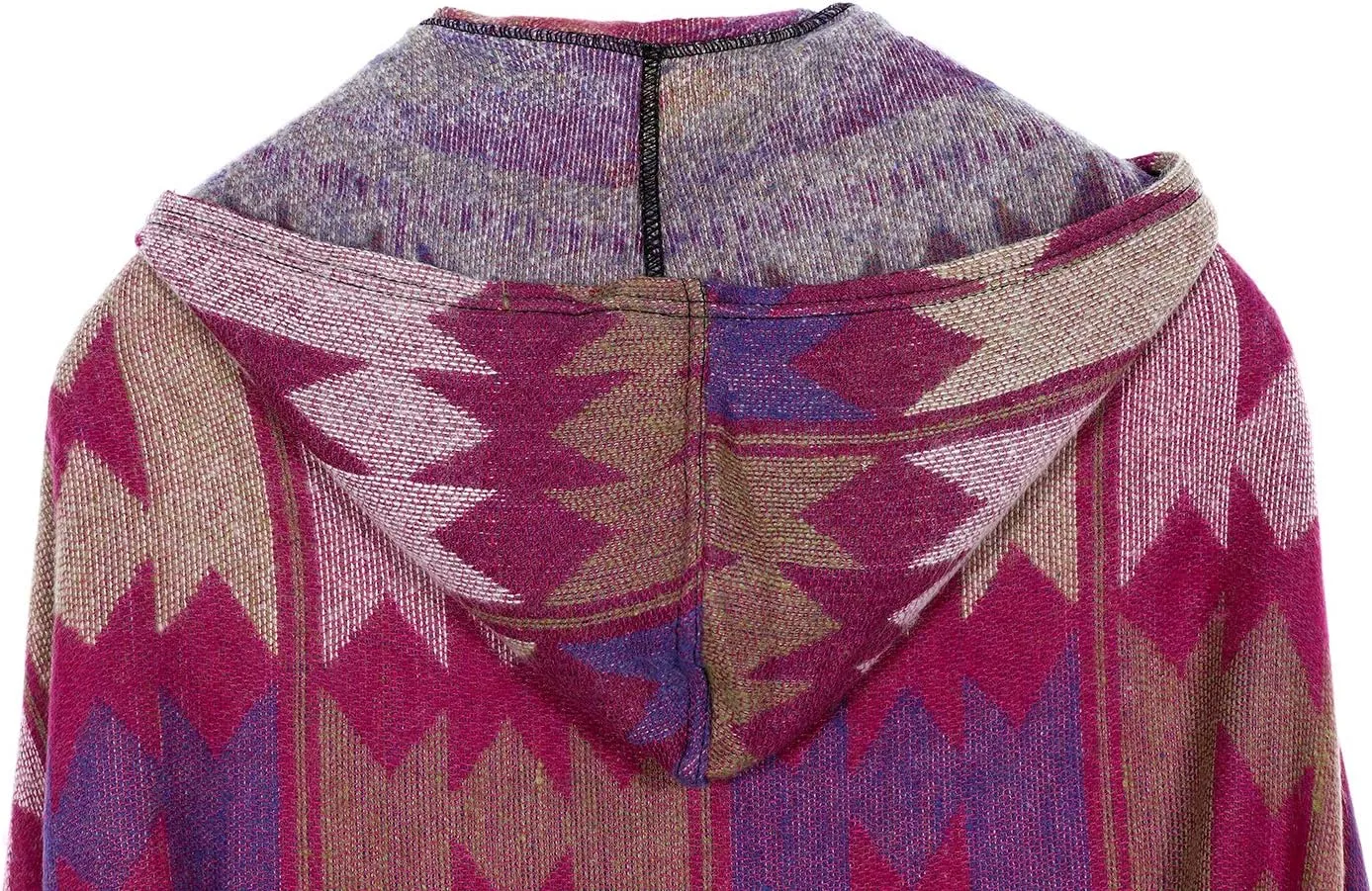 Women's Vintage Plaid Knitted Tassel Poncho Shawl Cape Button Cardigan
