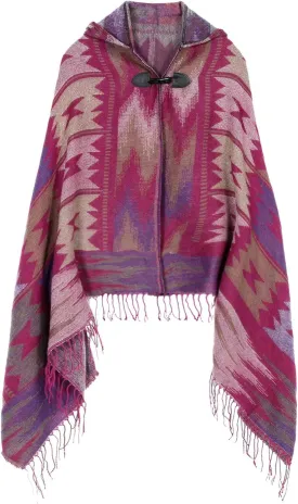 Women's Vintage Plaid Knitted Tassel Poncho Shawl Cape Button Cardigan