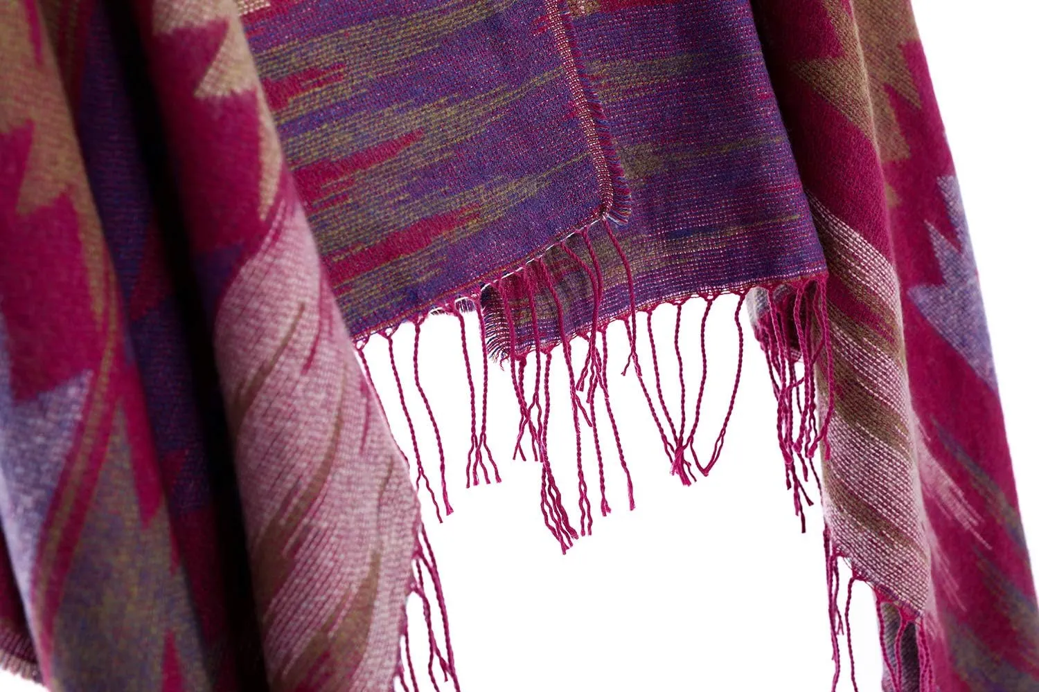 Women's Vintage Plaid Knitted Tassel Poncho Shawl Cape Button Cardigan