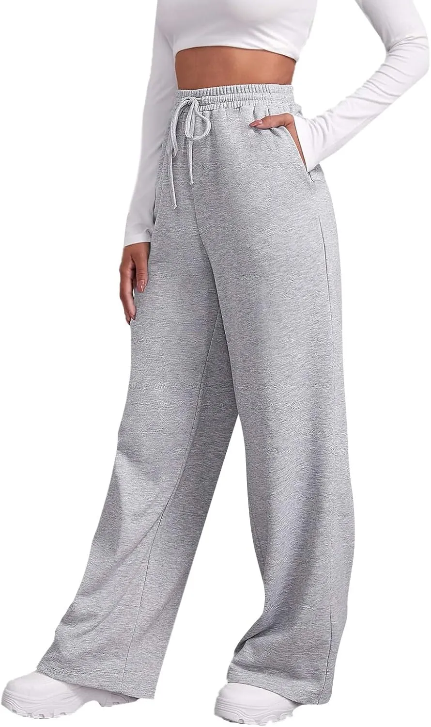 Women's Wide Leg Sweatpants 2025 Trendy Drawstring Baggy Sweatpants High Waisted Lounge Trousers Casual Jogger