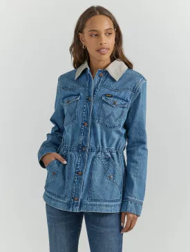 Wrangler Women's Denim Barn Jacket with Canvas Collar